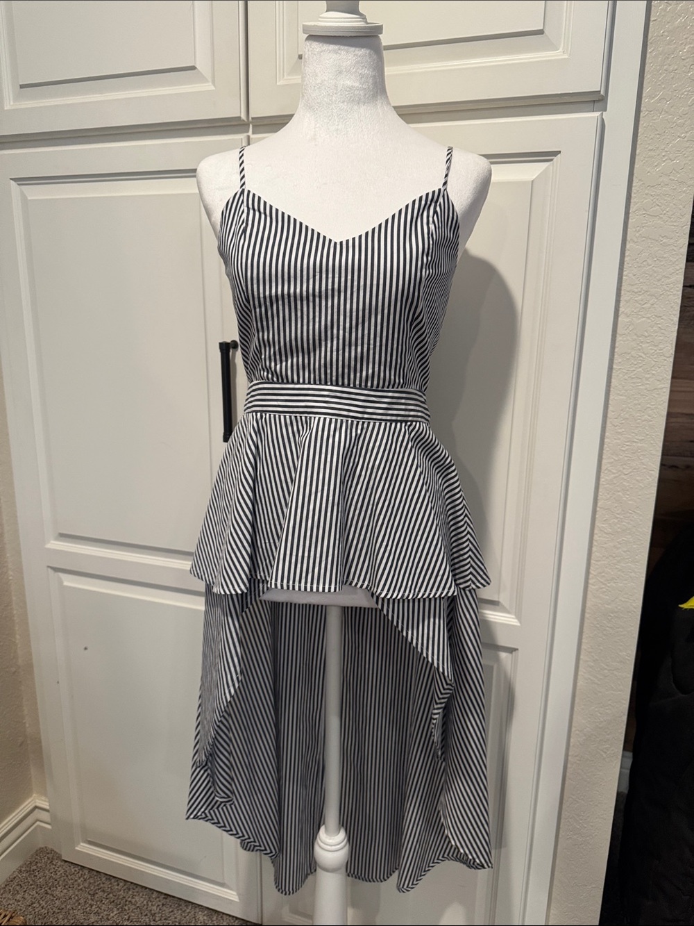 EUC Striped Black & White High-Low Peplum Dress